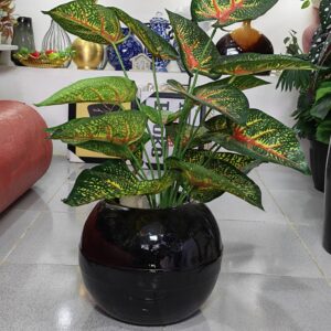 Luxury Artificial Tropical Green Leaf Plant with Decorative Black Ceramic Pot