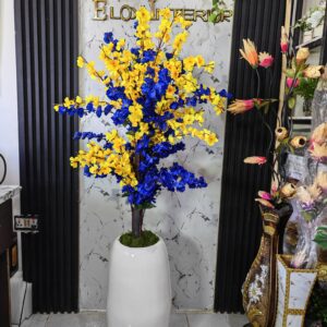 Luxury Artificial Yellow & Blue Floral Arrangement with White Planter