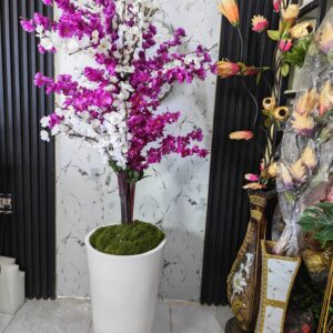 Luxury Artificial Pink & White Blossom Tree with Premium White Fiber Planter